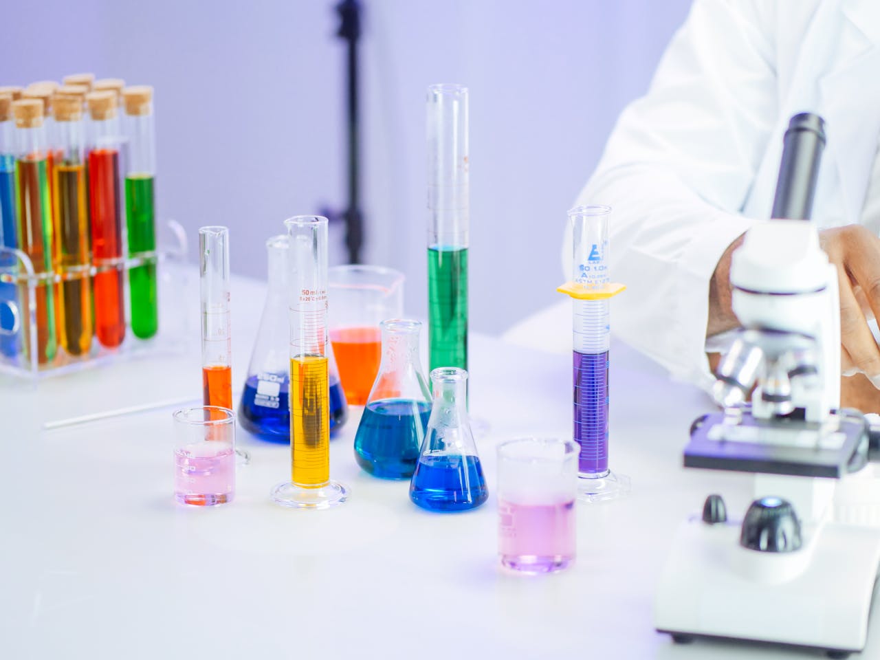 Crafting Captivating Headlines: Your awesome post title goes here 1 Vibrant laboratory setup with beakers, flasks, and microscope for scientific research.